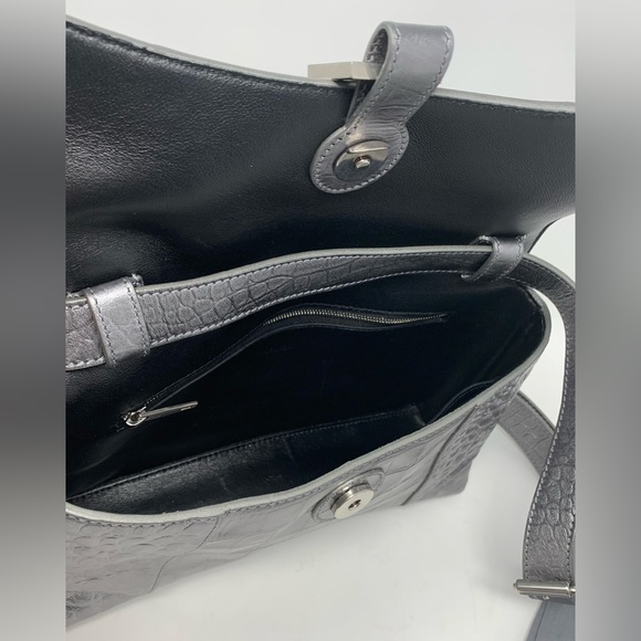 BALENCIAGA Small Downtown Croc Embossed Leather Shoulder Bag - Picture 13 of 16